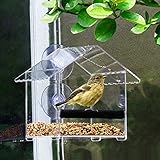 Window Bird Feeder for Outside with 2 Suction Cups and Chain, Hanging or Sticking Bird Feeder, Acrylic Transparent Outside House, Outdoor Bird Feeder for Birds, with Drain Holes
