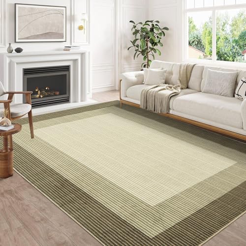 GarveeHome 5x7 Rugs for Bedroom Living Room Machine Washable Rugs Bordered Rug Modern Solid Border Rug Non-Slip Stain Resistant Rug Neutral Accent Carpet for Dining Room Table Apartment Office Brown