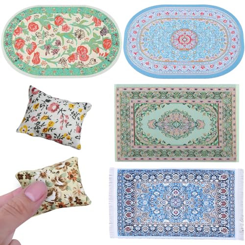 DKDDSSS Lot de 4 Tapis Miniatures pour Maison de Poupée, Mini Tapis De Turquie Tissés Vintage, 1:12 Accessoires et Décoration