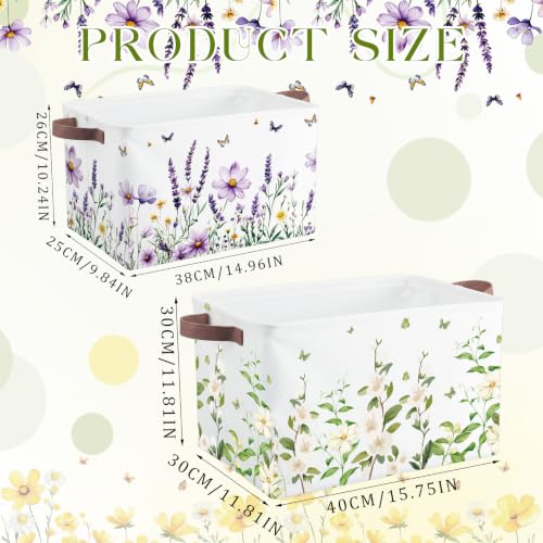 Image of Fourluoo 6 Pack Floral Storage Basket with Handles Clothes Storage Basket Bin Foldable Box Bins Organizer for Closet Shelf Nursery Kid Room Book Toy Chest(6,Flower)
