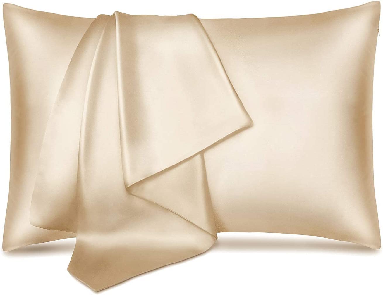 Coppia di fodere per cuscino in raso di seta di gelso per capelli e pelle, morbide e lisce, misura standard 50 x 75 cm, confezione da 2 (Oro Champagne)