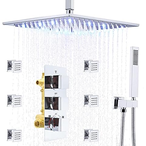 Brass Rain Shower System Chrome Finish (12 inch Chrome Shower Set) Cover
