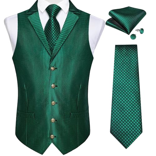 Men's Silk Vest Tie Set Plaid Gothic Waistcoat Sleeveless Jacket For Suit Wedding Party Tuxedo2