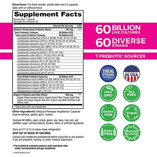 Vital Planet - Vital Flora Women’s Daily Probiotic Supplement With 60 Billion Cultures And 60 Strains, High Potency And Strain Diversity Probiotics For Women With Organic Prebiotics, 30 Capsules #TOP1