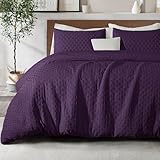Whale Flotilla 3-Piece Jacquard Checkerd Ultra Soft Queen Comforter Set, Luxury Reversible Microfiber Comforters Full Size Bedding Set with 2 Pillowcases, Lightweight Duvet for All Seasons, Purple