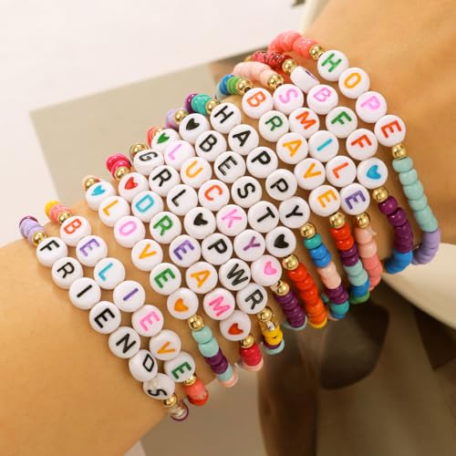 Heishi Surfer Clay Bead Bracelets Set for Women - Preppy Smile Evil Eye Beaded Stretch Bracelets Elastic Layering Friendship Bracelets- Stackable Boho Disc Summer Jewelry Set2