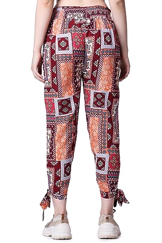 Image of POPWINGS Casual Boho Printed Side Long Slit Trousers for Women || Summer Wear Comfortable Pull-On Women Trousers || Western Relax-Fit Slit Trousers || Stylish Women Casual Trousers