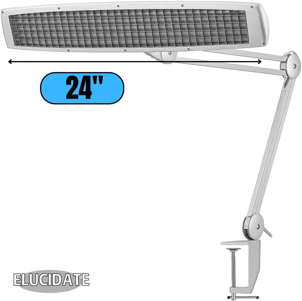 ELUCIDATE 24" (61 cm) White Clamp-On Fluorescent Desk Lamp with Spring-Action Arm | Energy-Saving | Wide Coverage |