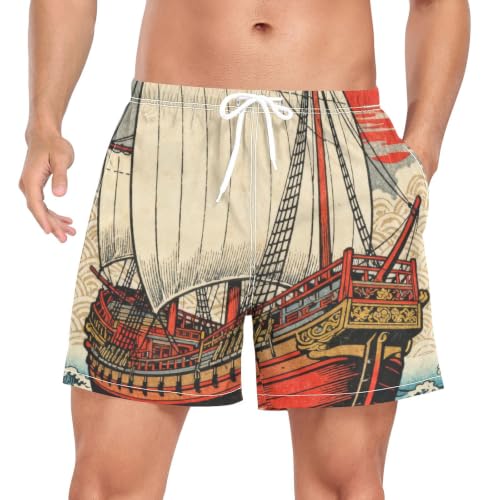 Pantalones cortos de natación de secado rápido con estampado de olas japonesas para playa de hombre
