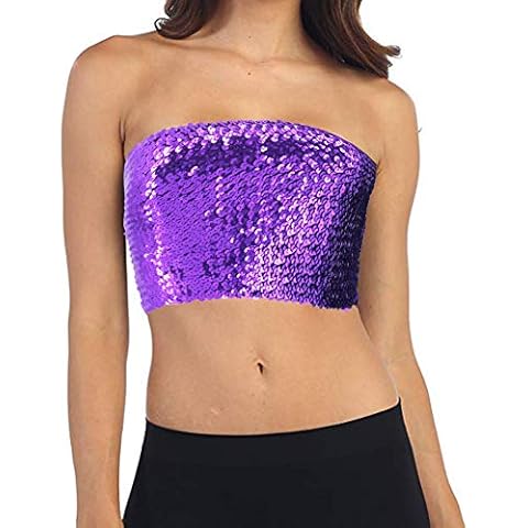 Flyrose Women's Sexy Sparkling Sequin Tube Top Stretchy Strapless Party Clubwear Crop Top Bra Cover