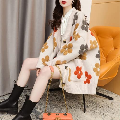 Women Korean Flower Kimono Cardigan Fall Winter Warm Knitted Sweater Preppy Retro Loose Casual Sweatshirt Outerwear2