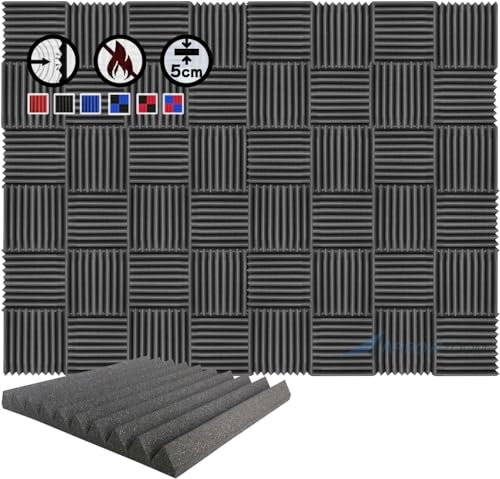 Arrowzoom New 48 Pieces 20x20x2inch Wedge Acoustic Foam Studio Sound Absorbing Foam Soundproofing Panels Sound Panel Soundproof Wall Panels AZ1134 BLACK