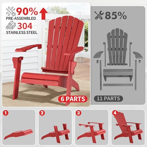Image of Psilvam Adirondack Chairs Set of 2 with Cup Holder, Red