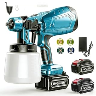 Kottwca Cordless Paint Sprayer With 21V Battery, Fence Paint Sprayers With 1000ml Container, HVLP Paint Spray Gun With 2*3000mAh Batteries & Charger for Home Walls & Ceilings, Garden Sheds Furniture