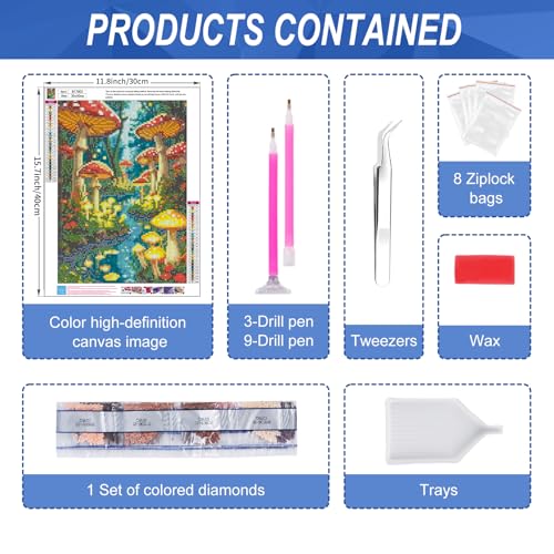 Camocin Diamond Art Kits for Adults Mushroom, 5D Stream Diamond Painting Kits for Adults Beginners, DIY Forest Full Round Dots Drill Gem Art Kit for Gift Home Wall Decor 12 x 16 Inch — view 4