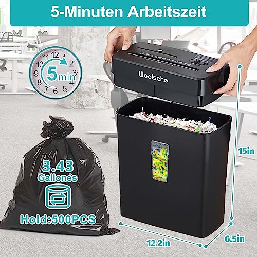 woolsche Aktenvernichter, Papierschredder 8-Blatt-Aktenvernichter mit hoher Sicherheitsstufe P-4,Kreuzschnitt,Kreditkarte/CD,Aktenvernichter für das Home Office