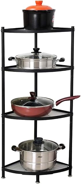 CarolynDesign 4-Tier Standing Pot Rack, Cast Iron Pots and Pans Storage Shelf, Height Adjustable Cookware Stand, Black