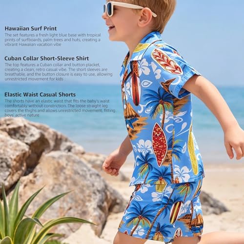 Image of Little Bitty Toddler Boys Hawaiian Shirt & Short Set Beach Shirts for Kids Printed Casual Outfit 2 Piece Clothes with Pockets