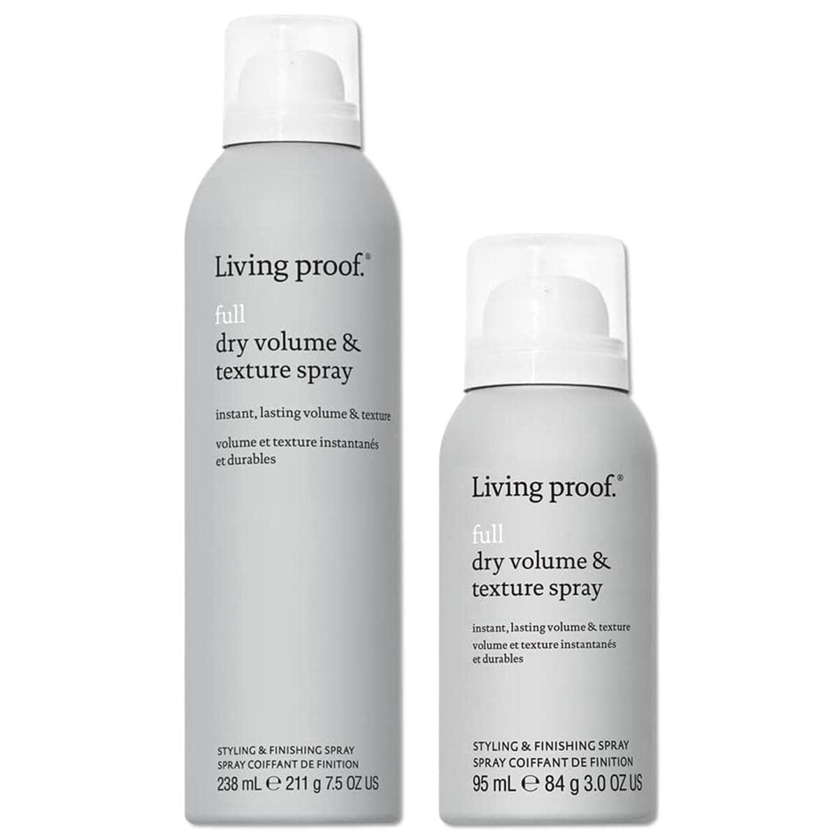 Living Proof Full Dry Volume & Texture Spray - Standard & Travel Size Duo Bundle - Thick Hair - Weightless Volume - Sulfate, Paraben and Silicone Free Haircare