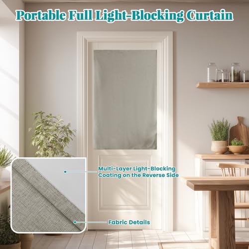 Image of 100% Blackout French Door Curtains, Room Darkening Shades Small Window Curtain Drapes Thermal Insulated Tricia Door Blinds for Classroom Glass Window, W25 x L40 inch, 1 Panel, Light Brown