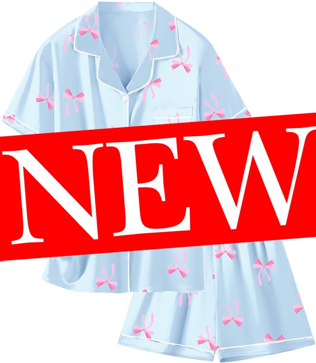 Image of Schbbbta Girls Womens Pajamas, Satin Silky Pjs Set Kids 2Pcs Button-Down Nightwear Sleepwear Gift for Mommy and me