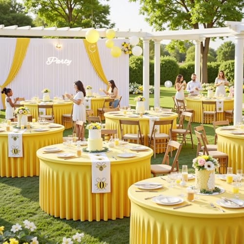 12 Pack Yellow Table Cloth for 5FT Round Tables, Fitted Spandex 120 inch Round Tablecloth, Wrinkle Free Table Skirt for Receptions Birthday Photography Party Social Events Engagement Party Decor by GALLETY - Used condition - Image 8