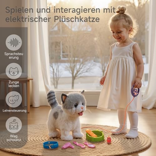 OR OR TU Katze Spielzeug Kinder Plüsch Kätzchen Elektronische Haustiere mit Ferngesteuerter, Interaktives Spielzeug Katze der Läuft und Bellt, Leckt Spielzeug für Kinder Geschenk