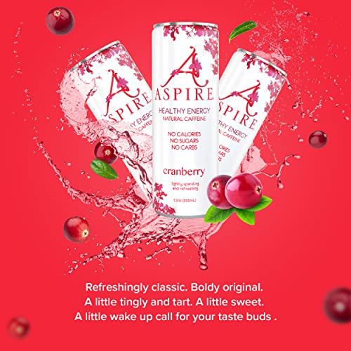 Aspire Healthy Energy Drink with Natural Caffeine - No Calories, Sugar and Carbs | Vitamins B, C, & Biotin | No Preservatives, Gluten Free | Suitable for Vegan, Kosher, Keto-Friendly |12 oz can, Cranberry - 12 Fl Oz (Pack of 24) - Thumbnail 2