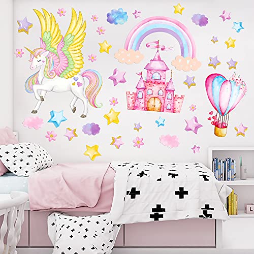 Unicorn Wall Decals For Girls Bedroom ,Unicorn Wall Stickers With Rainbow, Unicorn Room Decor For Girls Bedroom Kids Playroom Nursery Decoration #TOP3
