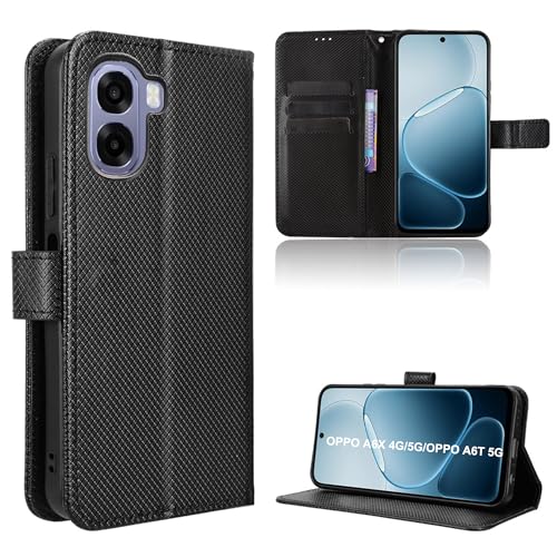 Rojeuinn Cover per OPPO A6X / A6T / A6K 4G/5G custodie,Premium Portafoglio Magnetica Flip Case,Custodia con fibra di carbonio-Nero
