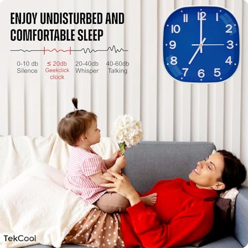 Image of TEKCOOL Plastic Analogue Wall Clock 12 inch Silent Quartz Decorative Wall Clock Non-Ticking Classic Clock Battery Operated Round Easy to Read for Room /Home /Kitchen /Bedroom /Office /School.Blue-