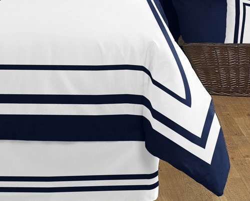 Image of Anchors Away Nautical Navy and White Boys 3 Piece Full / Queen Bedding Set