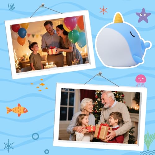 Image of Whale Night Light, Narwhal Ocean Squishy Silicone Lamp with Dimmable & 30 Mins Auto-Off, Rechargeable Baby Nursery Kids Room Decor, Cute Gifts for Boy Girl Birthday Xmas