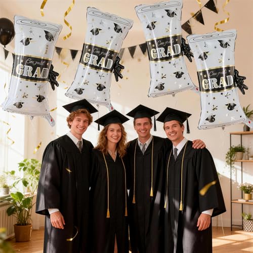 Image of Graduation Diploma Balloons, 2026 Graduation Decorations 3 Pcs Gold White Congrats Grad 2026 Diploma Foil Balloon Decorations for High School College Class of 2026 Congratulations Graduate Party Decor