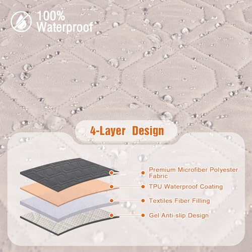 Image of VANSOFY Loveseat Recliner Cover with Console 100% Waterproof Sofa Slipcovers Non-Slip Reclining Couch Cover Split Sofa Covers Furniture Protector for Pets, Dogs(Light Apricot)