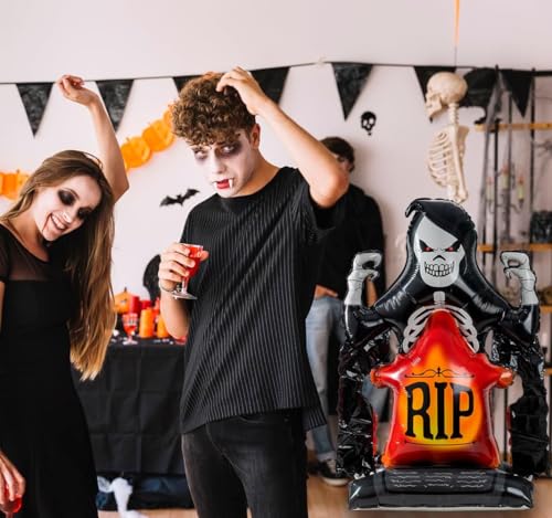 Image of Rozi Decoration Halloween Decorations Foil Balloon Set of 1 Pcs | Pumpkin On Ghost Head Haunted Pumpkin Balloon for Halloween Decoration| Scary Theme Decoration (RIP Ghost), Multicolor