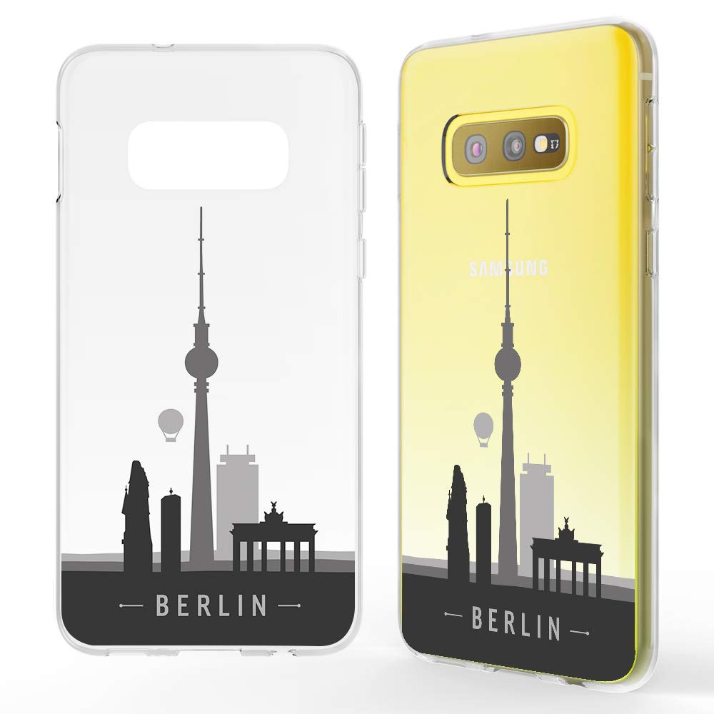 NALIA Mobile Phone Case Compatible with Samsung Galaxy S10e, Slim Silicone Case Cover, Protective Cover, Thin Transparent, Back Cover, Transparent Bumper, Designs: Berlin Skyline
