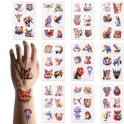 lasuroa 60 unidades Tatuagens temporárias animais para crianças, autocolantes impermeáveis com tema animais aguarela decorar braços e ombros e artigos festas de aniversário presentes para meninos e