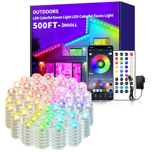 500ft Outdoor RGB Eaves Lights with App Control - Waterproof LED Lights for Christmas, Garden, House Decorations