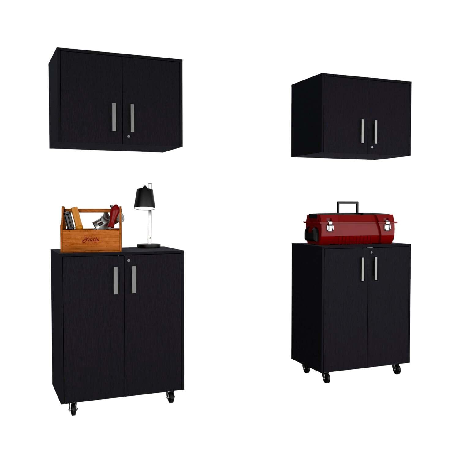 TUHOME Melrose 4 Piece Garage Sets Black Engineered Wood