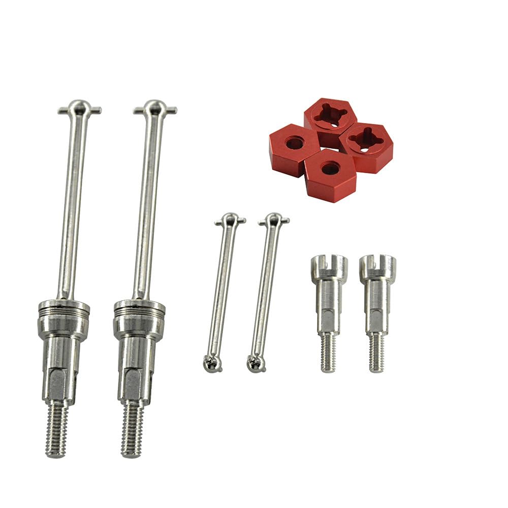Metal Drive Shaft Axle Set with Wheel Hex Adapter RC Upgraded Parts for ARRMA 1/14 Mojave GROM Brushless Brushed RC Car (Silver-Red)