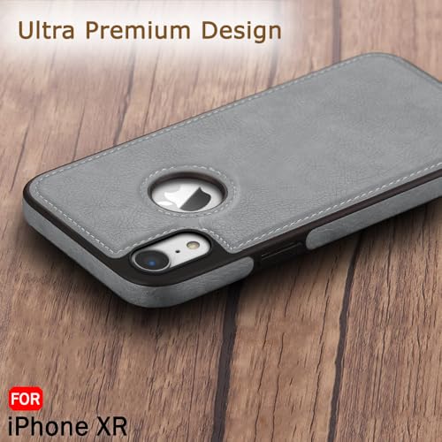 Image of TheGiftKart Genuine Leather Finish iPhone XR Back Cover Case | Shockproof Design | Raised Edges for Camera & Screen Protection | Stunning Minimalist Design Back Case Cover for iPhone XR (Grey)