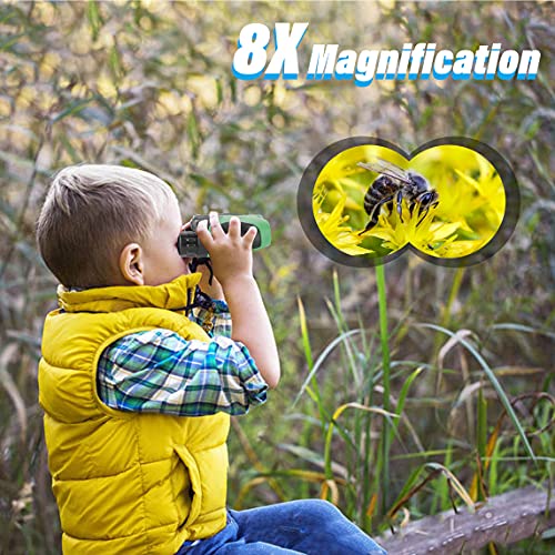 Binoculares compactos infantiles 8x21 verde resistentes al agua miniatura 2