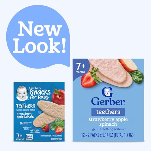 gerber teethers strawberry apple spinach gentle teething wafers baby teething snacks 6pk