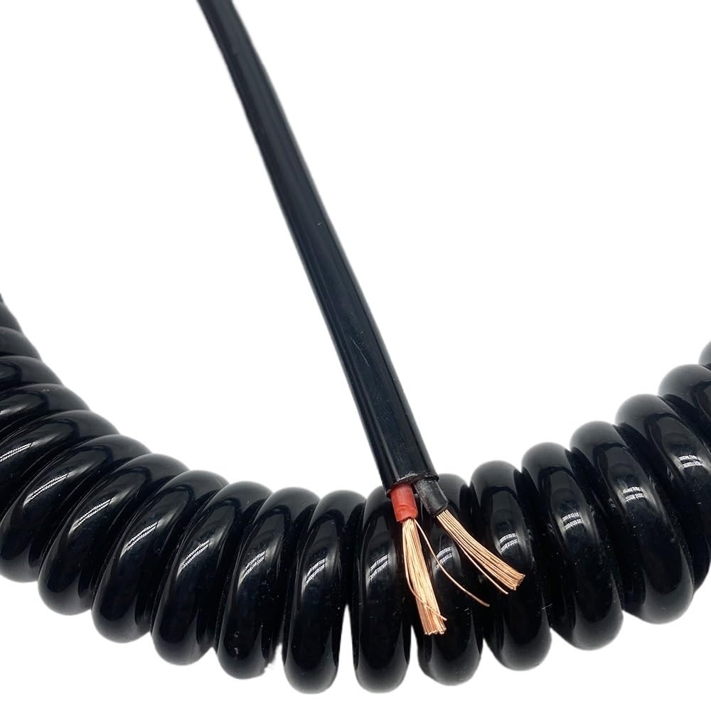 Cable de Datos Cable telefónico Cable de teléfono, Cable de alimentación Espiral CNC de 2 núcleos y 1,5 mm², 15 AWG, Negro, Estirable, telescópico, Trenzado(Stretch 2 Meter)