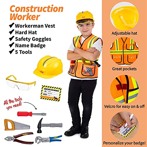 Born Toys Police Costume, Fireman Costume, and Bundle set of Construction Worker, Gardening, and Chef Set for Boys and Girls Dress Up & Pretend Play Ages 3-7
