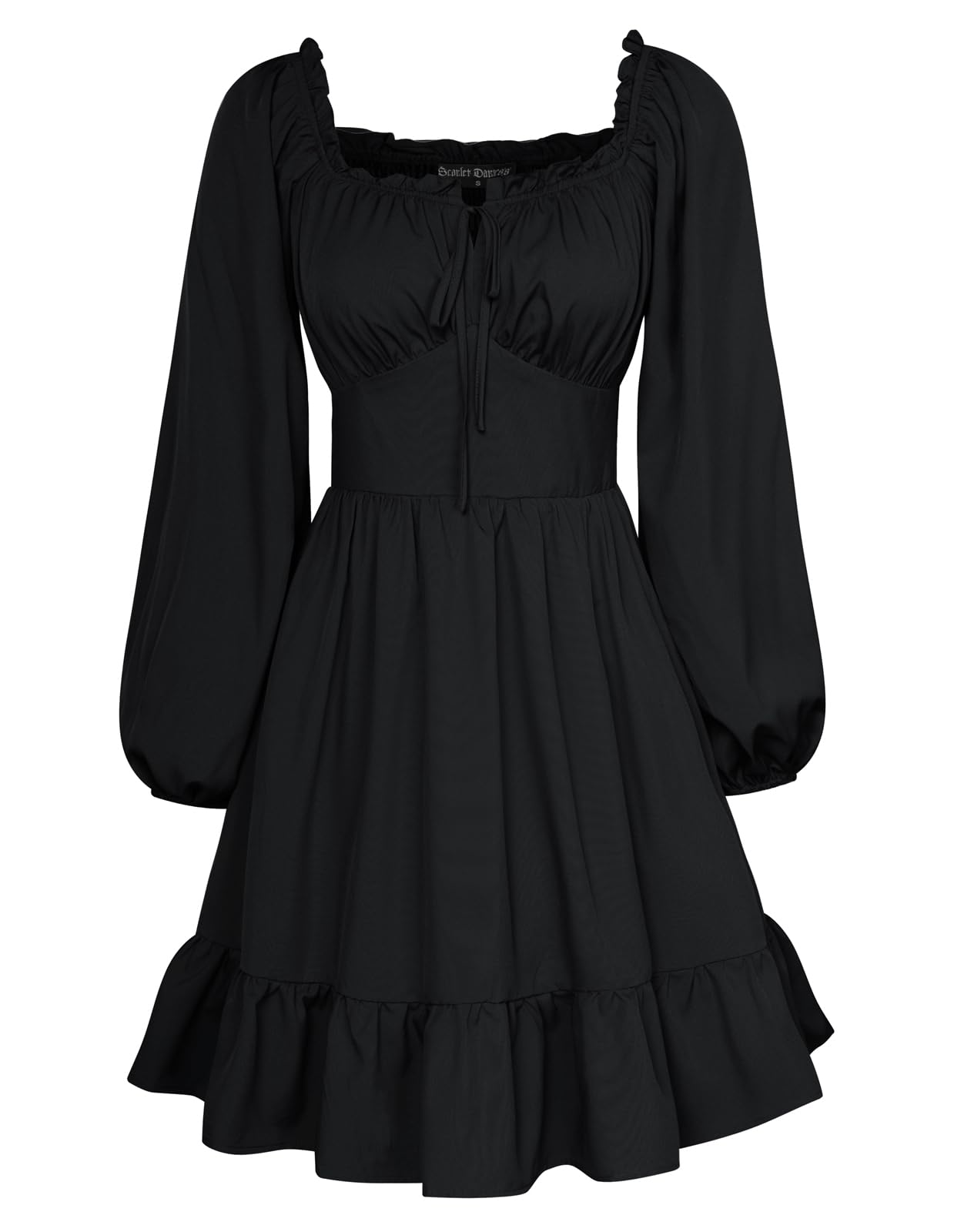 Scarlet Darkness Womens Corset Dress Long Lantern Sleeve Off The Shoulder Mini Dress, Black, S