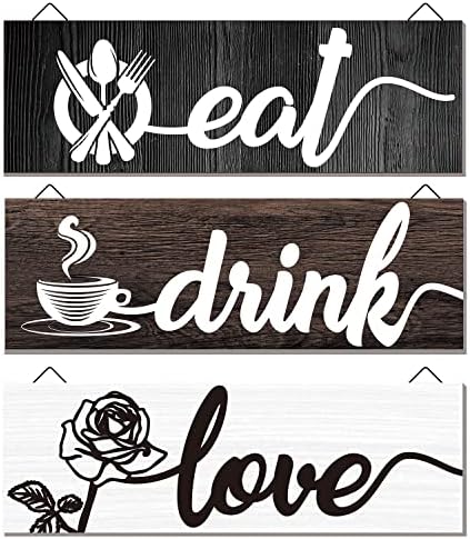 Kitchen Sign Wall Decor, Eat Love Drink Wood Sign Plaque Wall Art Rustic Farmhouse Home Decor Hanging for Dining Room, Los Colores for Kitchen Accessories, Farmhouse Kitchen Decor (Brown)