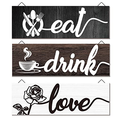 Kitchen Sign Wall Decor, Eat Love Drink Wood Sign Plaque Wall Art Rustic Farmhouse Home Decor Hanging For Dining Room, Los Colores For Kitchen Accessories, Farmhouse Kitchen Decor (Brown) #TOP18