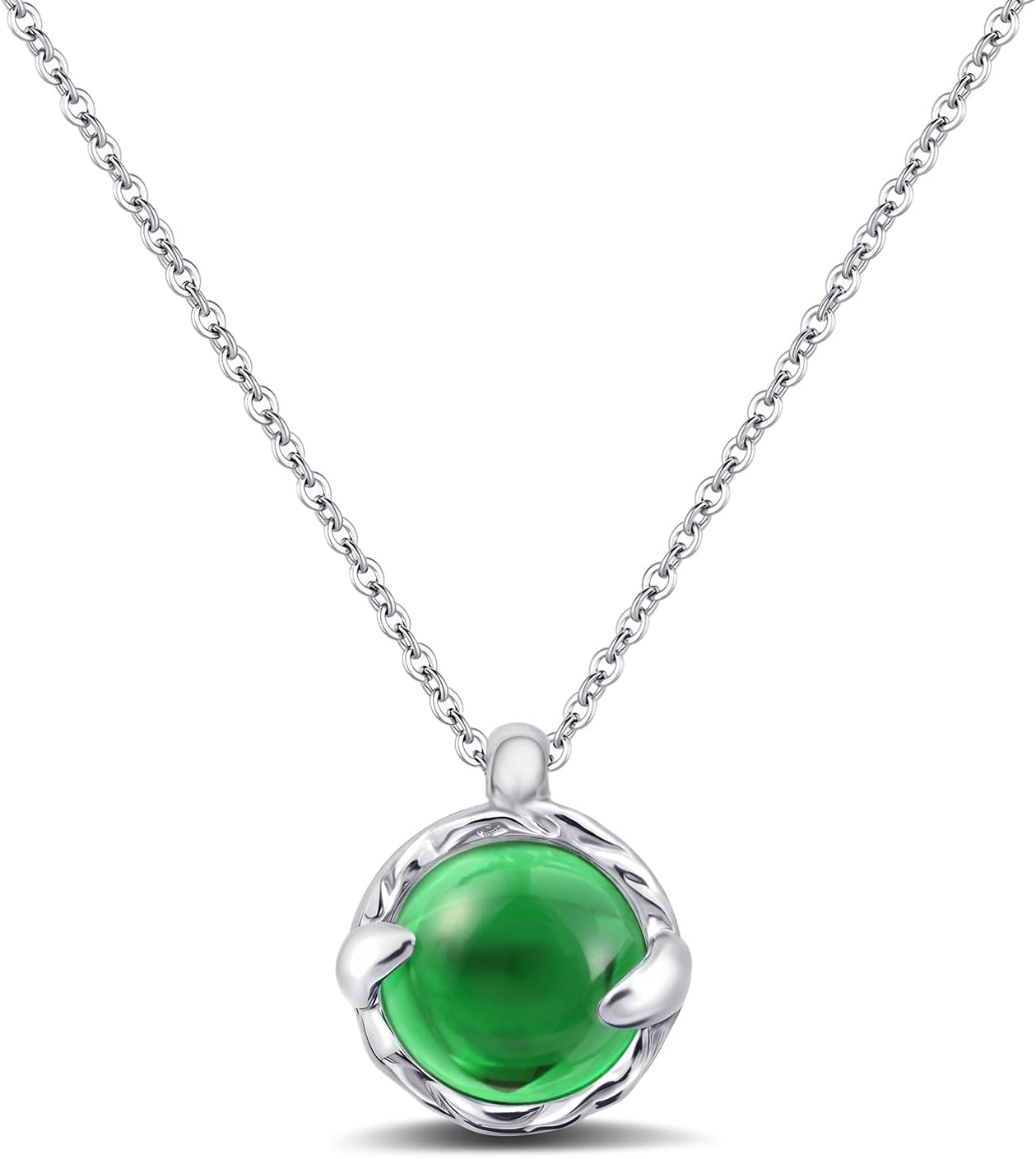 Circle Emerald Necklace Green Gemstone Pendant Necklace for Women Girls Silver Handmade Necklaces Emerald Jewellery for Gift Valentine's Day